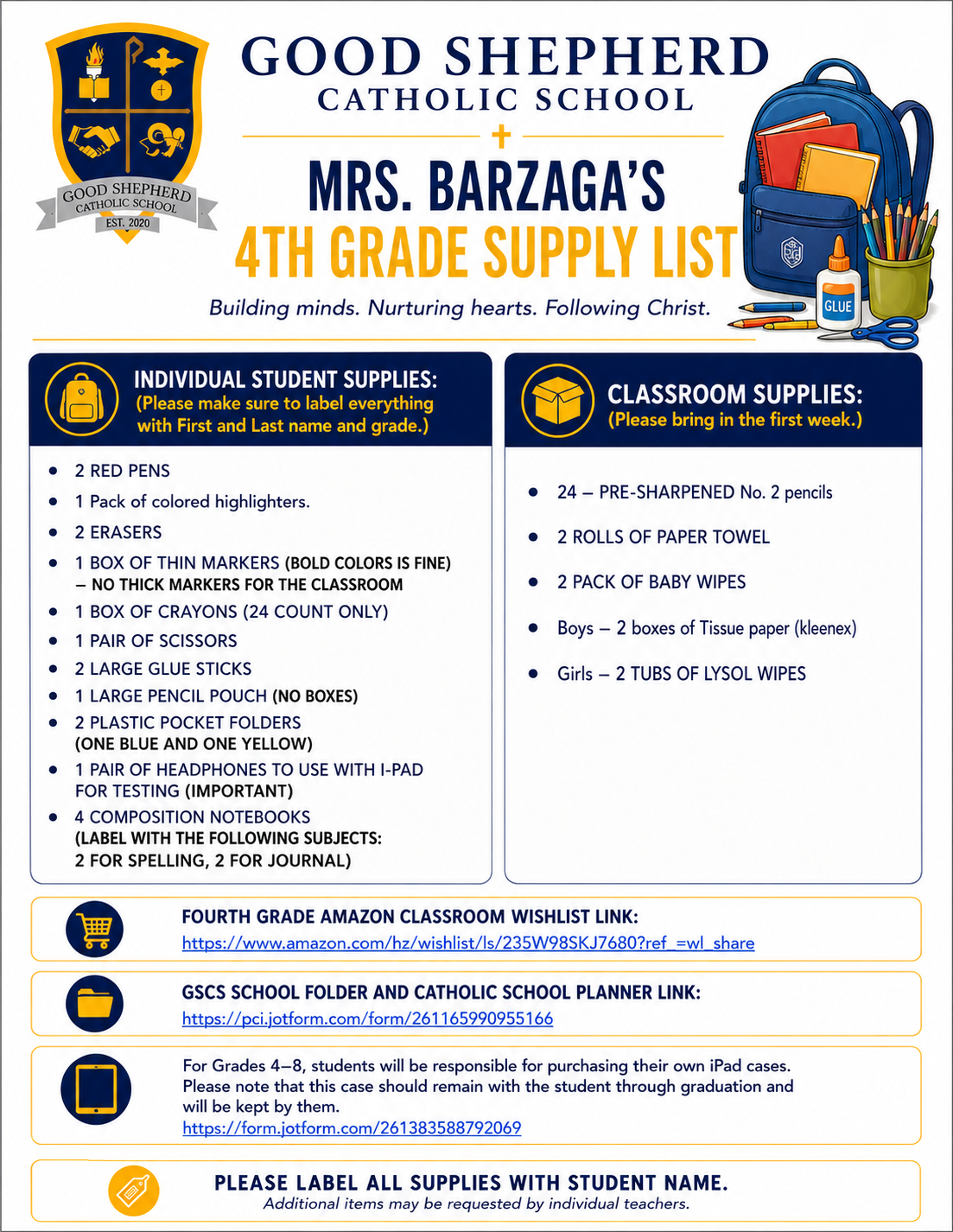 GSCS - 4th Grade Supply List
