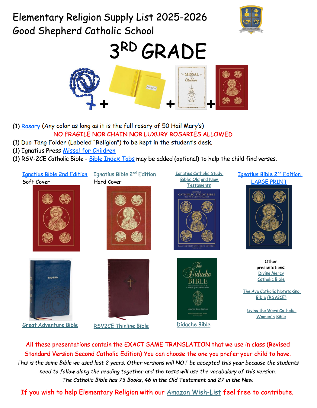 GSCS - 3rd Grade Supply List